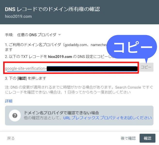 サーチコンンソール dns レコードでのドメイン所有権の確認 販売 ロリポップ