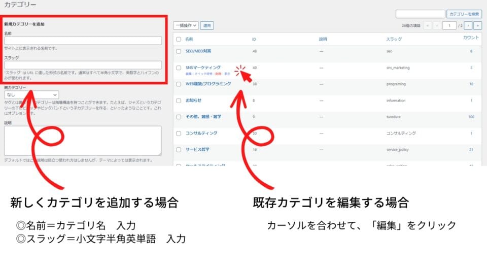 カテゴリの追加と編集