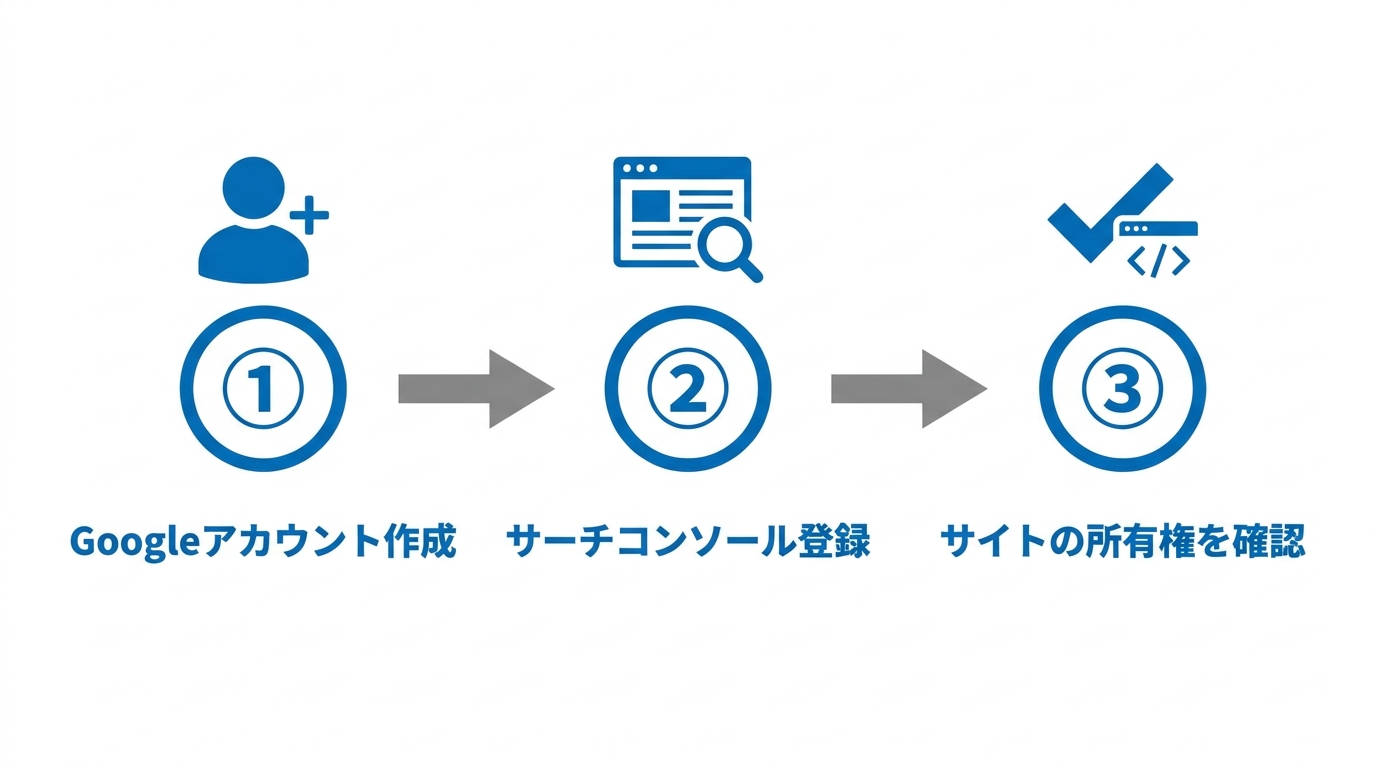 サーチコンソール設定の3ステップ。アカウント作成→登録→所有権の確認