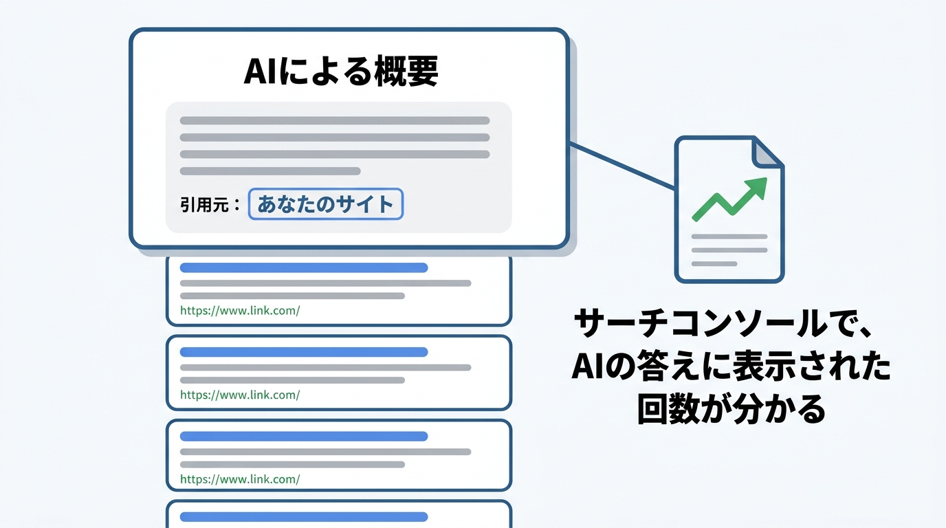 サーチコンソールの新機能。AIによる概要で自分のサイトが表示された回数が分かる