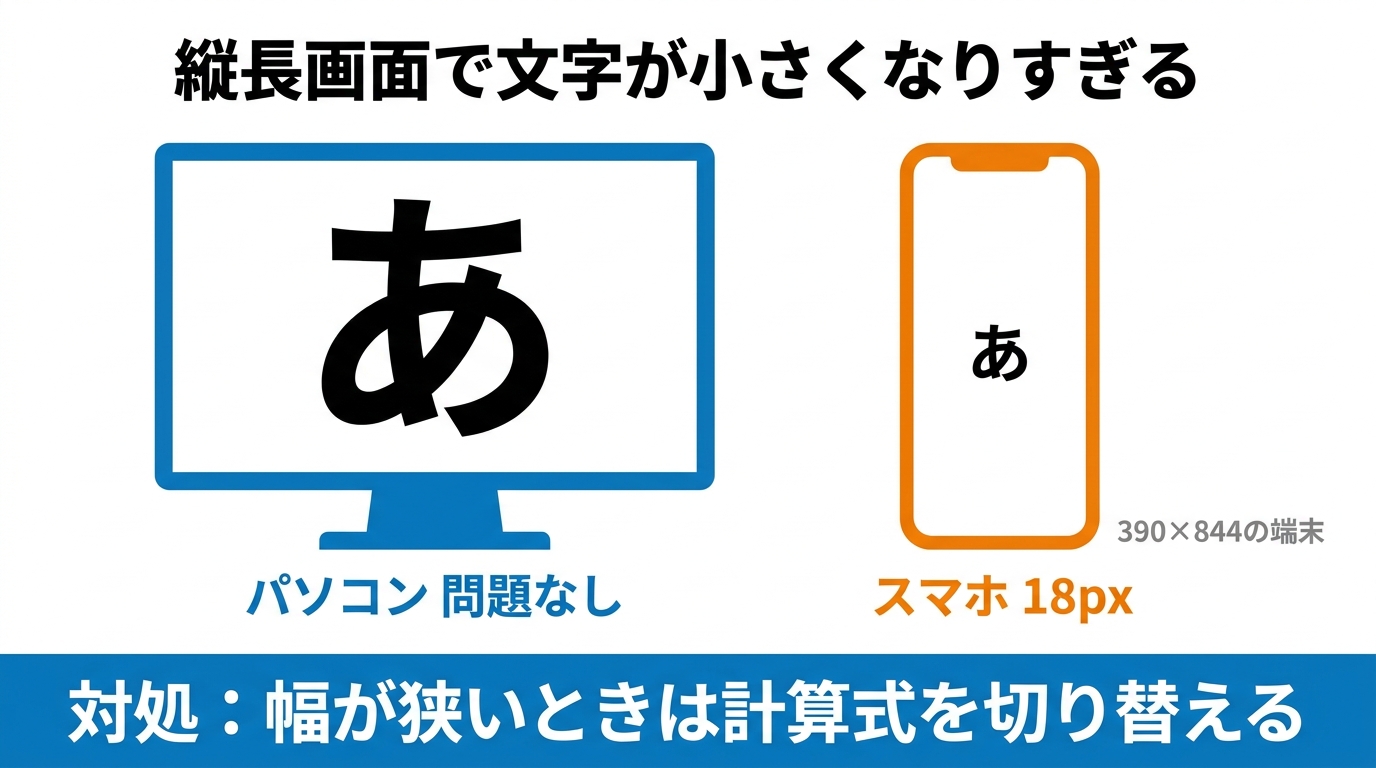 縦長のスマートフォンでは文字が18pxまで小さくなる