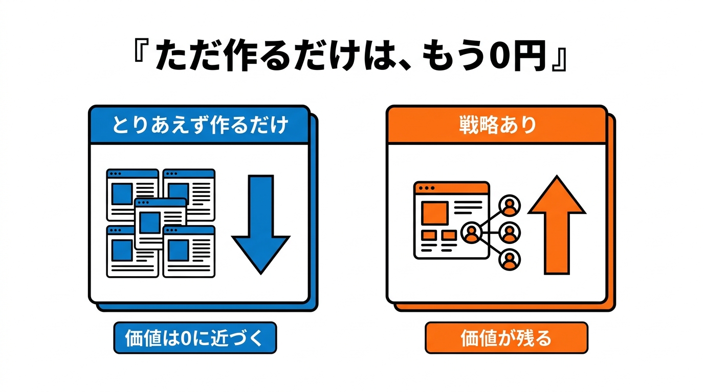 ただ作るだけのサイトは価値が0に近づき、戦略ありのサイトは価値が残る