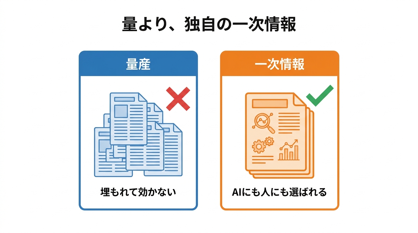薄いコンテンツの量産より、独自の一次情報がAIにも人にも選ばれる
