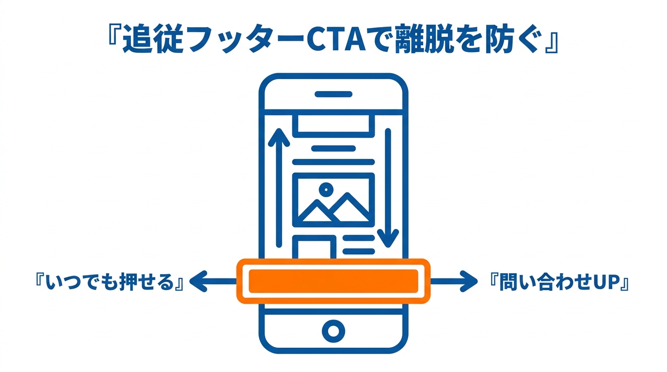 追従フッターCTAで離脱を防ぐ(画面下に固定されいつでも押せる)