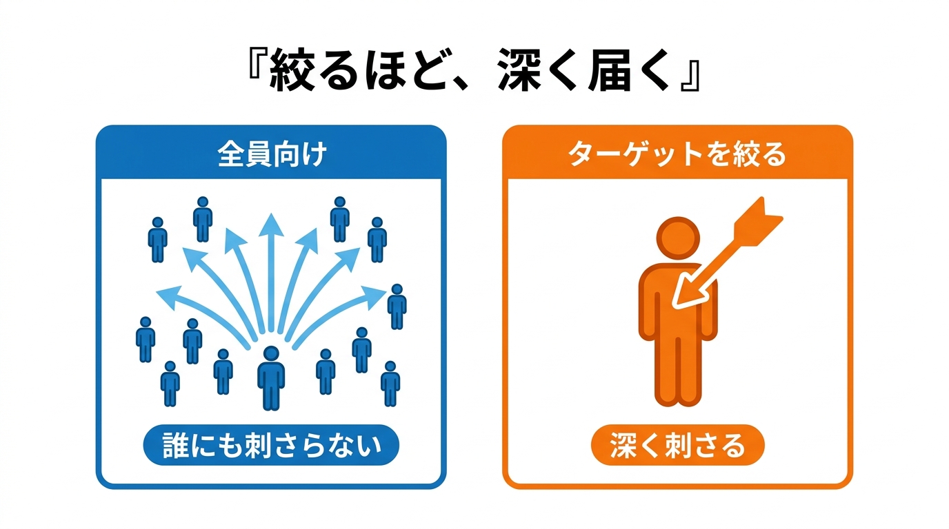 全員向けは誰にも刺さらず、ターゲットを絞ると深く刺さる